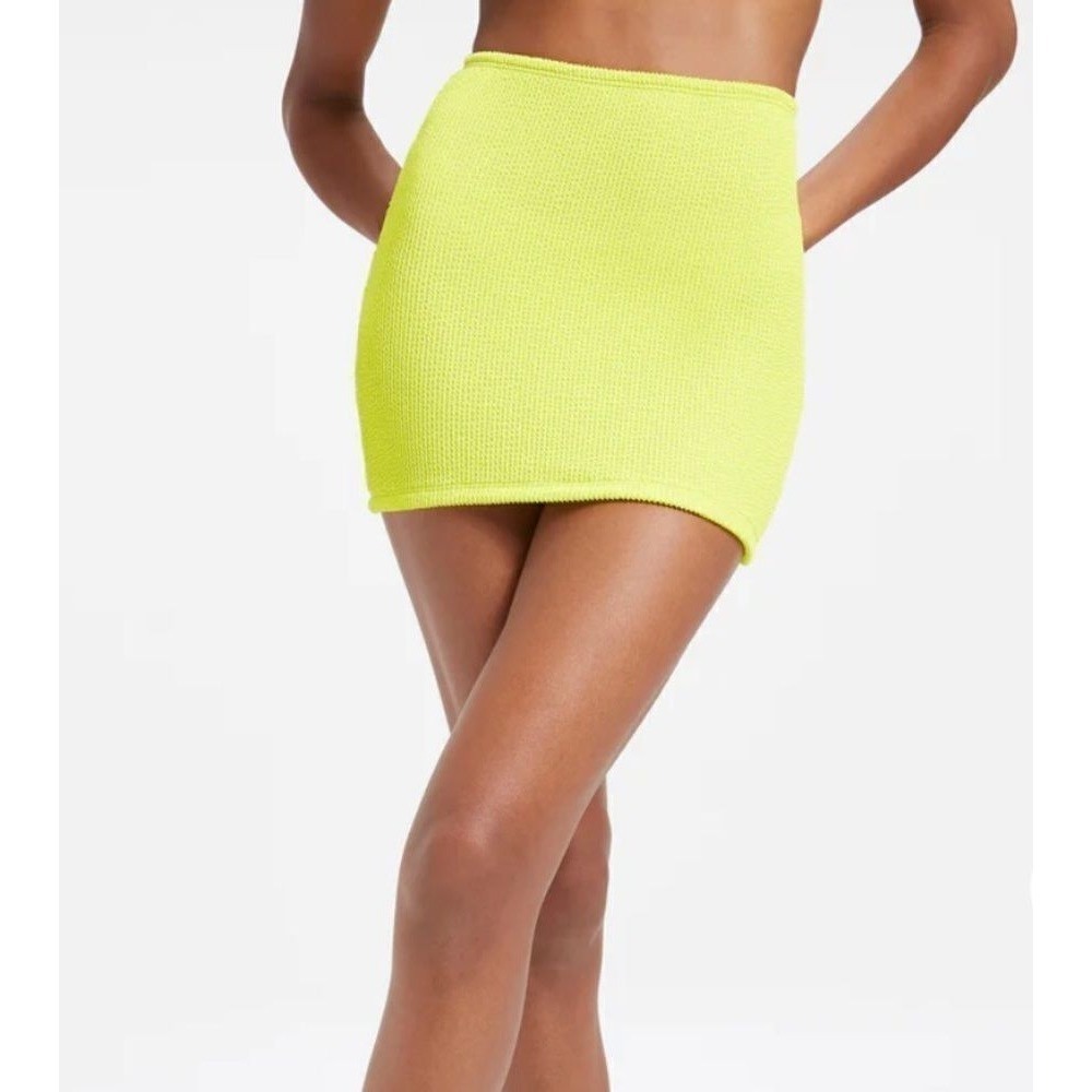 Good‎ American Crinkle Mini Skirt Electric Yellow 3/4 New With Tags